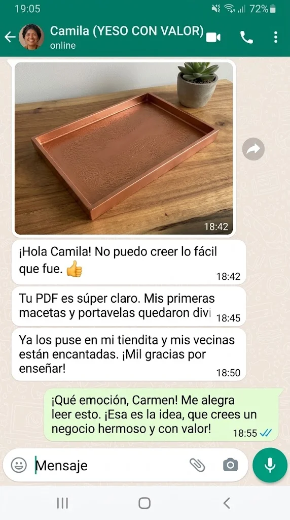 Mensaje de Carmen: sus primeras macetas y portavelas quedaron divinas y ya los puso en su tiendita